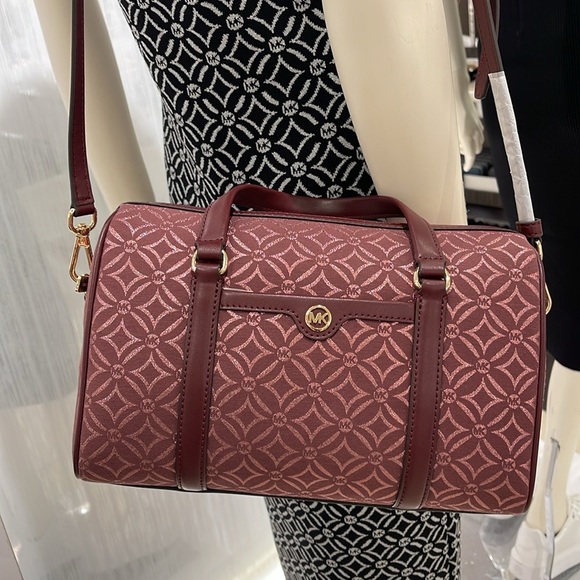 MICHAEL KORS JST TRAVEL MEDIUM DUFFLE SATCHEL SHOULDER CROSSBODY BAG MK OXBLOOD - Picture 3 of 16